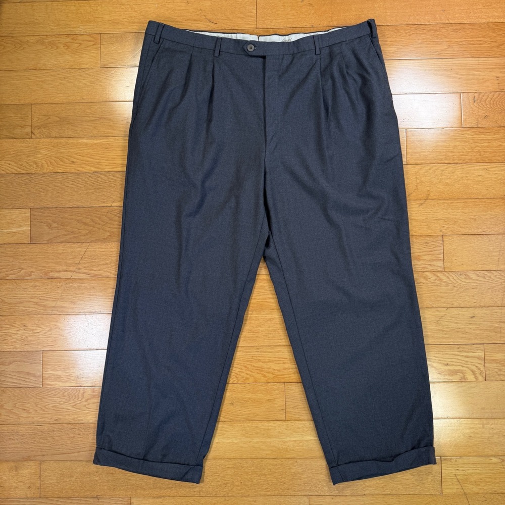 Brioni Mens Cannes Charcoal Gray Wool Pleated Cuffed Dress Pants Size 44R IT 42W